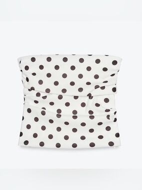 ZARA Strapless Polka Dot Tube Top - White with Black Dots